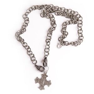 Gunmetal Chain Convertible Face Mask Necklace with Lobster Clasp and Sacred Heart of Mary Cross