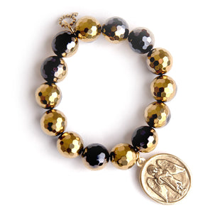Starry night agate paired with brushed gold guardian angel