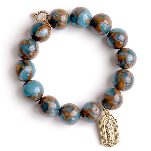 Barrier reef jasper paired with a petite gold Saint Jude