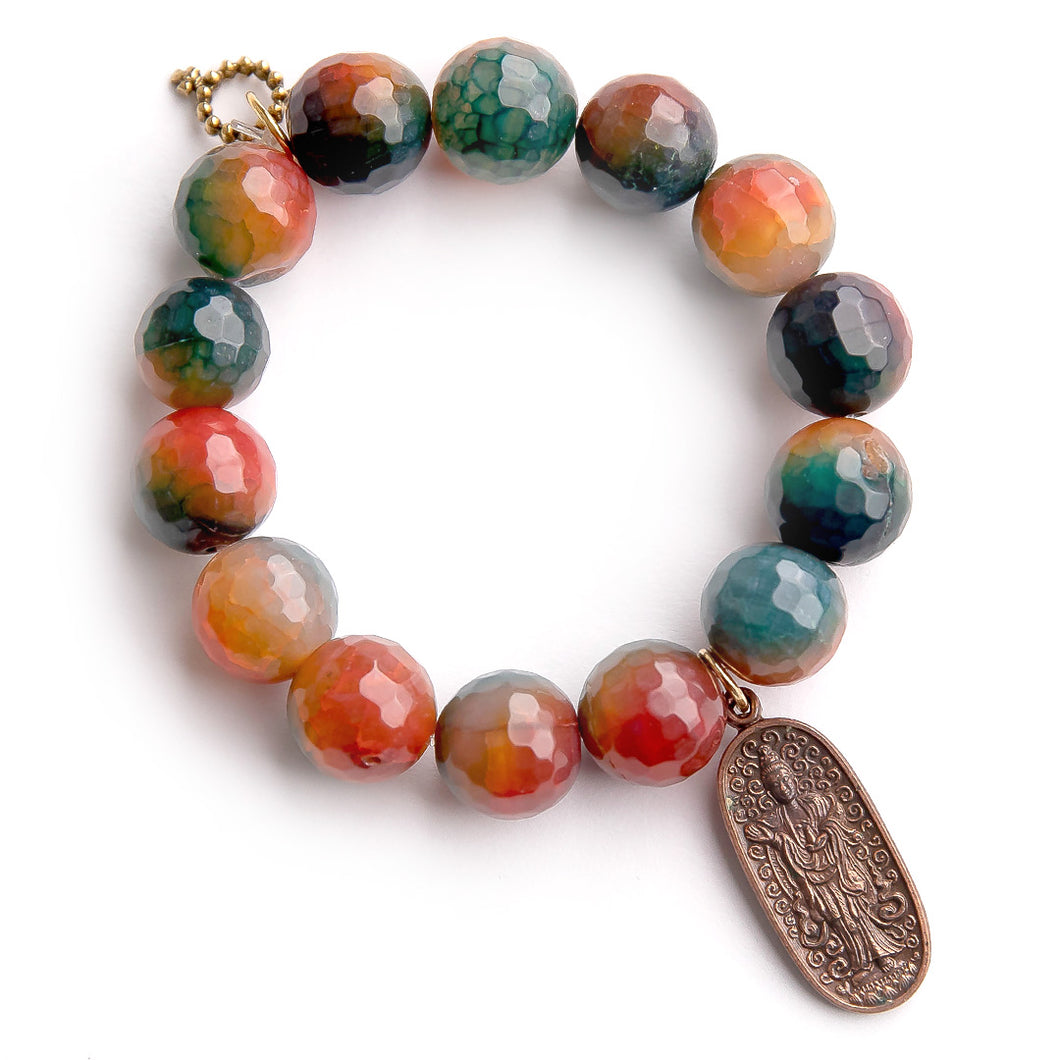 Faceted jalepeno agate paired with a bronze long Buddha