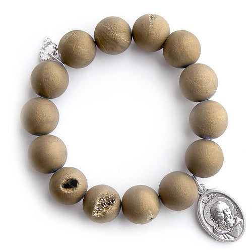 Bronze druzy agate paired with an oval Padre Pio