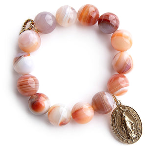 Sanibel agate paired with a gold Miraculous medal