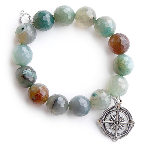 Faceted eucalyptus agate paired with a silver compass