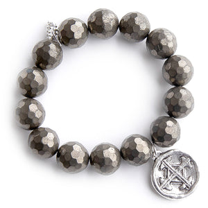 Faceted matte pyrite paired with a silver serenity prayer
