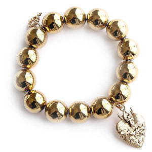 Gold hematite paired with brushed gold Sacred Heart