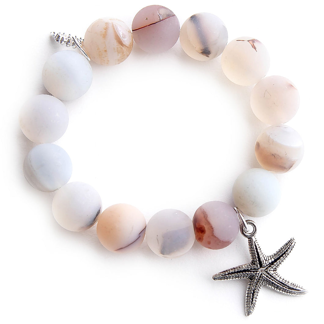 Matte cobblestone agate paired with a silver starfish