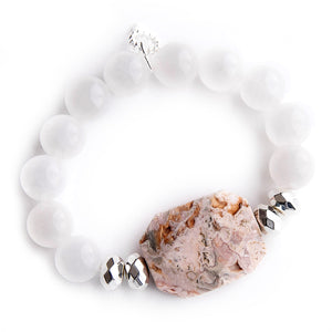 Rustic Mauve Jasper Statement Slice with Silver Hematite Accents and White jade