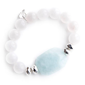 Aquamarine statement with silver accents on white jade