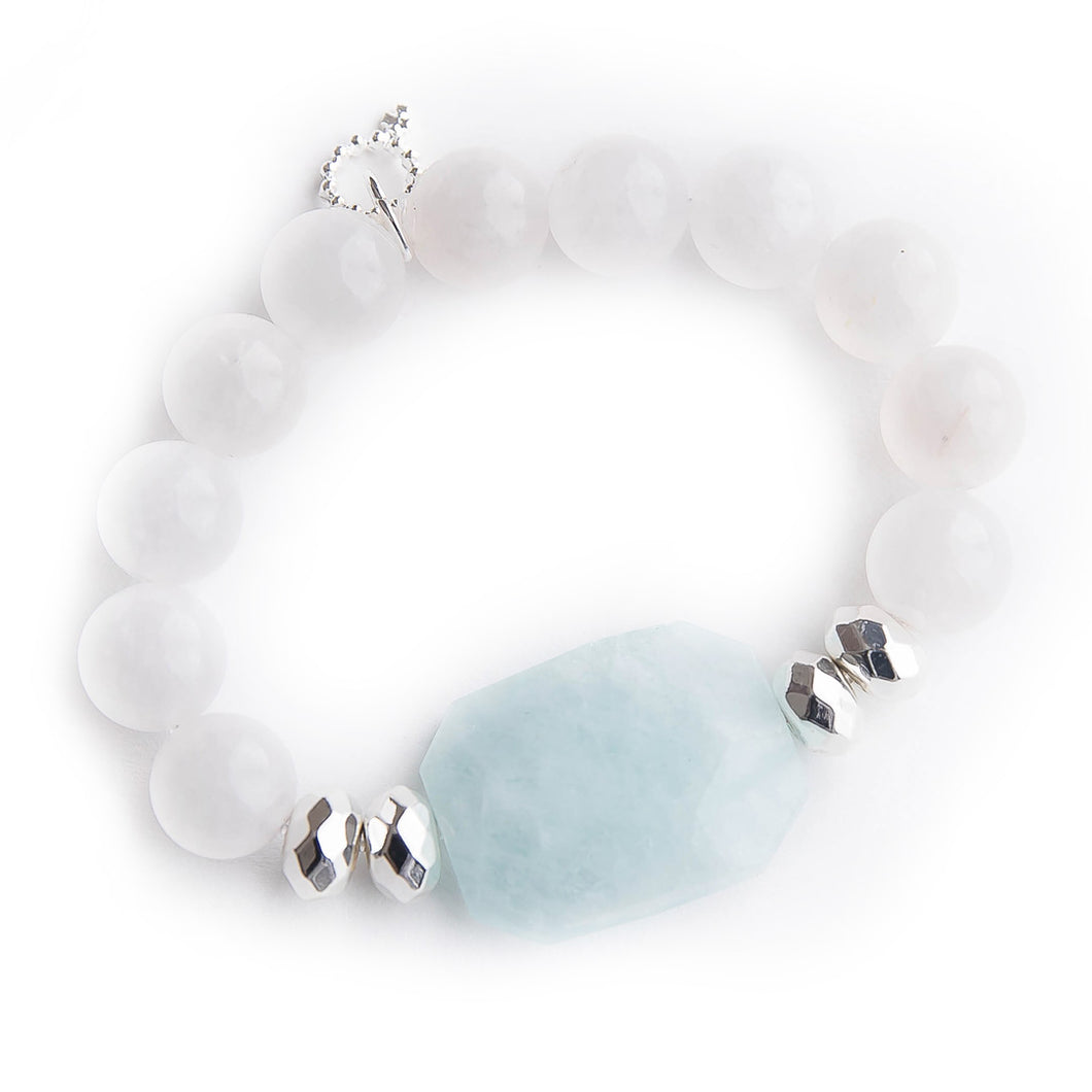 Ocean Blue Agate Statement Slice with Silver Hematite Accents and White Jade