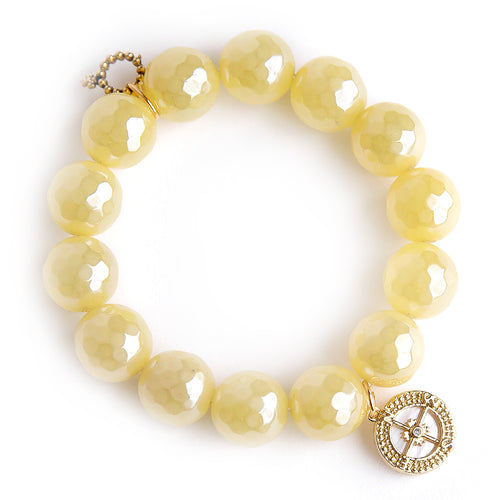 Faceted Iced Lemon Meringue Agate with Mother of Pearl Compass