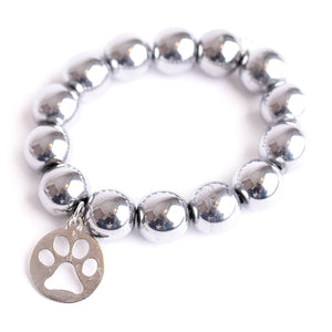 Silver hematite paired with a silver PAW print