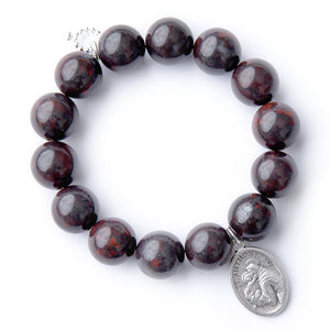 Oxblood jasper with silver oval Saint Anthony medal