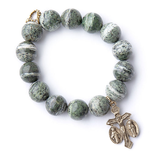 Serpentine paired with a Blessed Mother & Saint Joseph cross an exclusively cast medals from jen's personal vintage collection