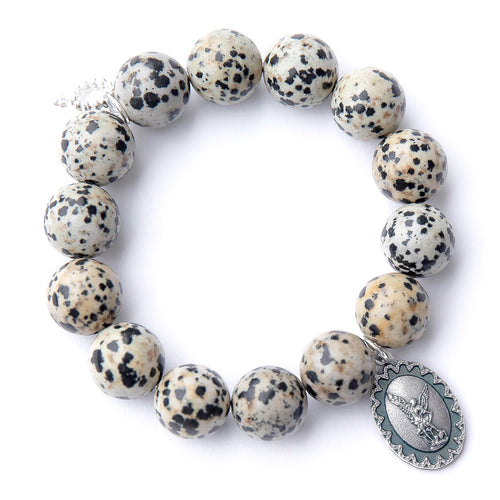 Dalmatian jasper with silver oval Saint Michael medal