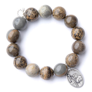 Willow jasper with silver oval Saint Rita medal