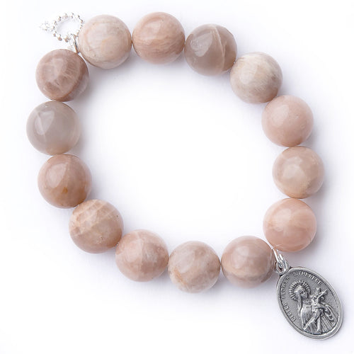 Moonstone with silver oval Saint Therese medal
