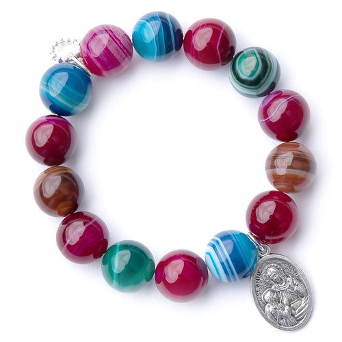 Multi stripe agate with silver oval Saint Ann medal