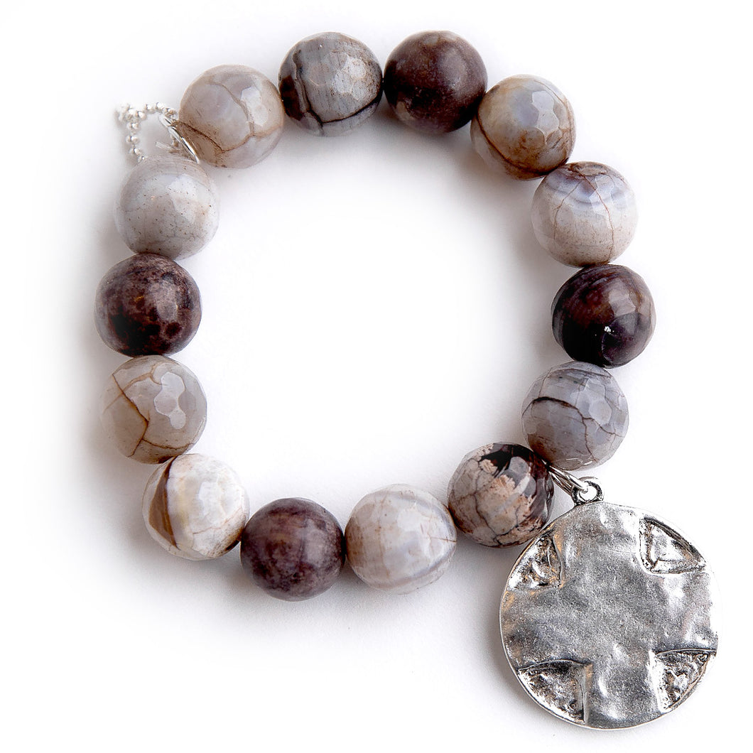 Faceted Travertine Agate paired with a silver Lord's Prayer medal