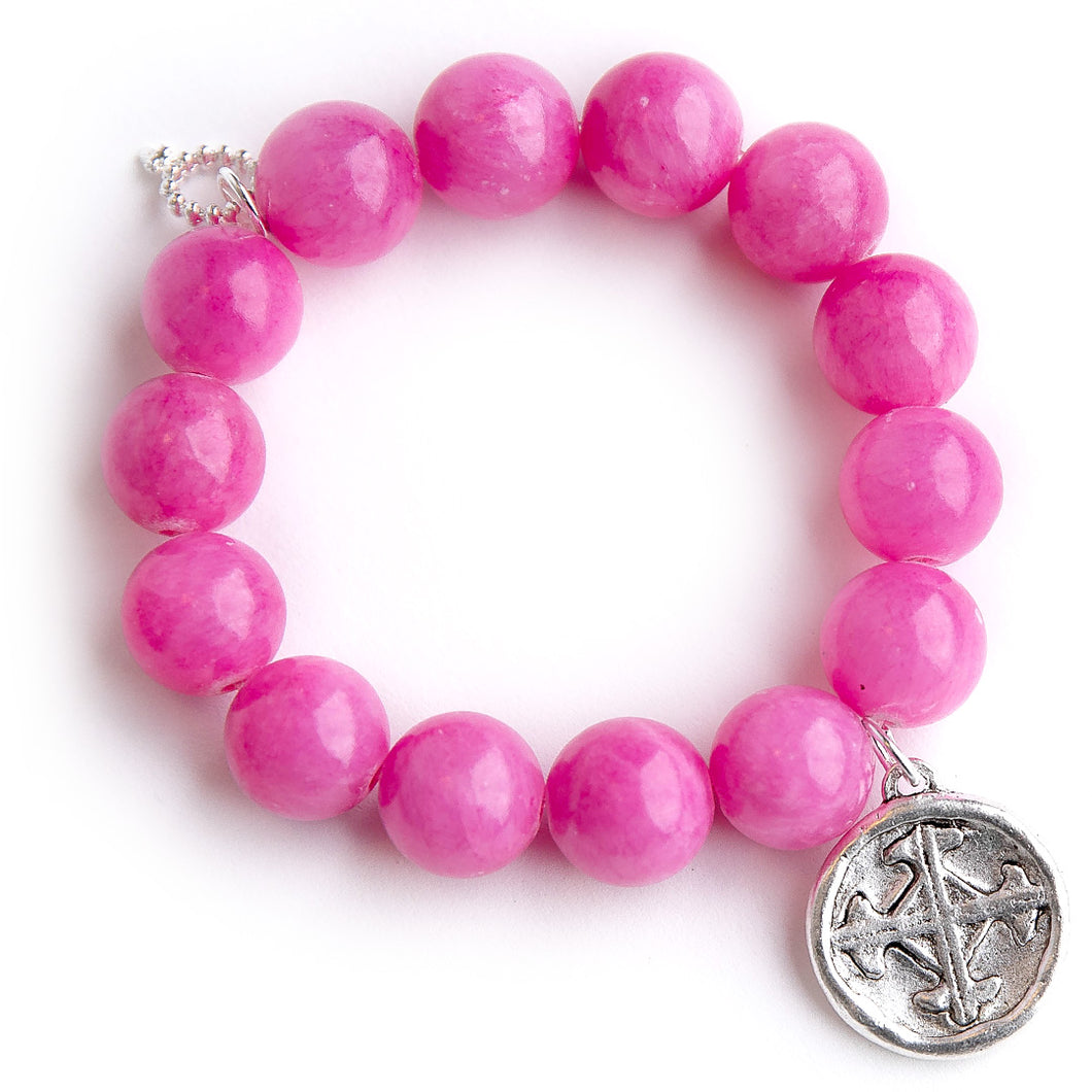 Pink Lady Agate paired with a silver Serenity Prayer medal