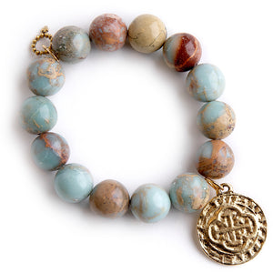 Aqua Terra Jasper paired with a brass doubloon