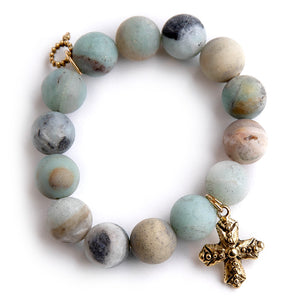 Matte Amazonite paired with brass beaded cross