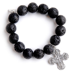 Black Lava paired with a large silver cross