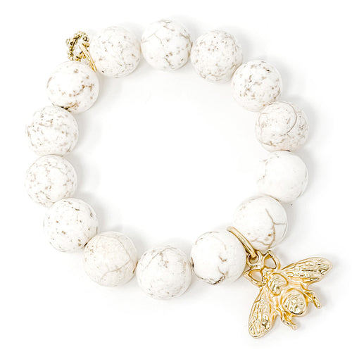 Creamy White Howlite with Matte Gold Queen Bee