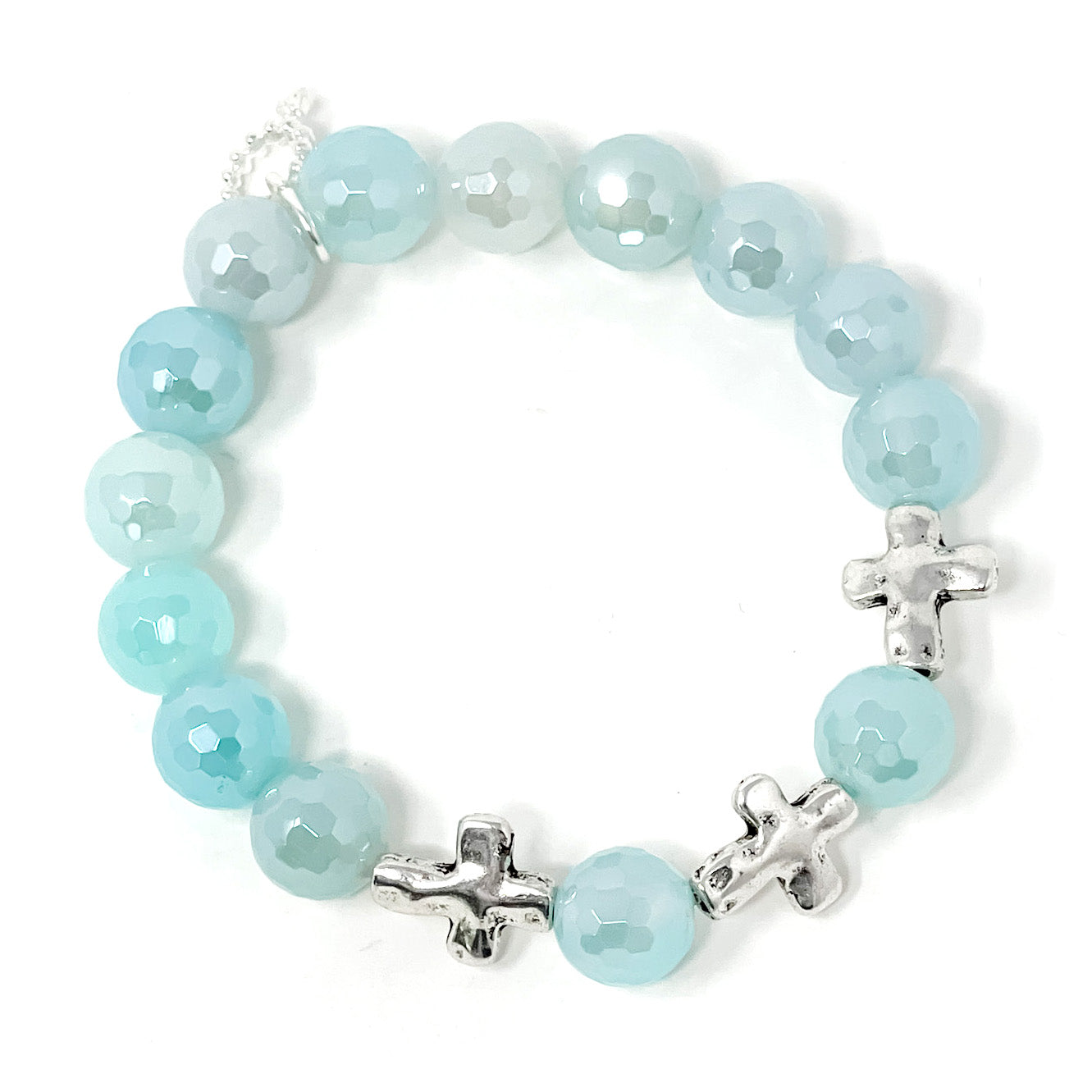 10mm Petite Faceted Caribbean Agate with Silver Cross Accents