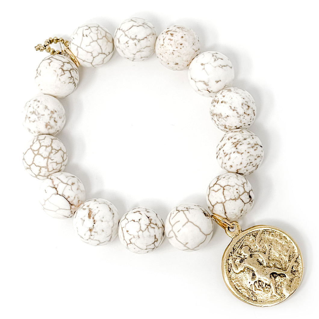 Creamy White Howlite with Gold St. Michael