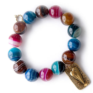 Multicolored Agate with Brass Mended Heart