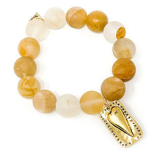 Matte Citrine Agate with Gold Mended Heart