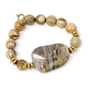 12mm Faceted Picture Jasper with River Rock Statement