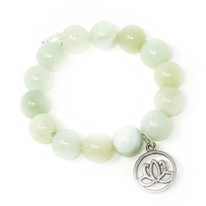 Light Green Agate with Silver Lotus Flower