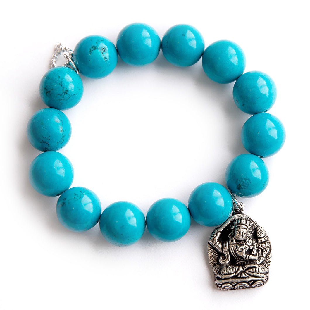 Teal Blue Howlite with Silver Nepal Buddha