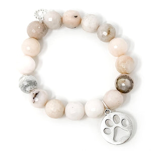 12mm Faceted Pink Opal Agate with Silver Dog paw