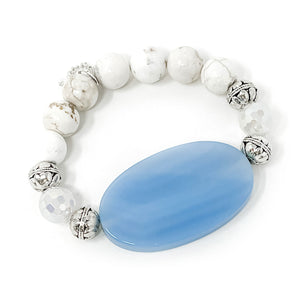 Blue Oval Agate Statement with Creamy White Howlite and Silver Accents