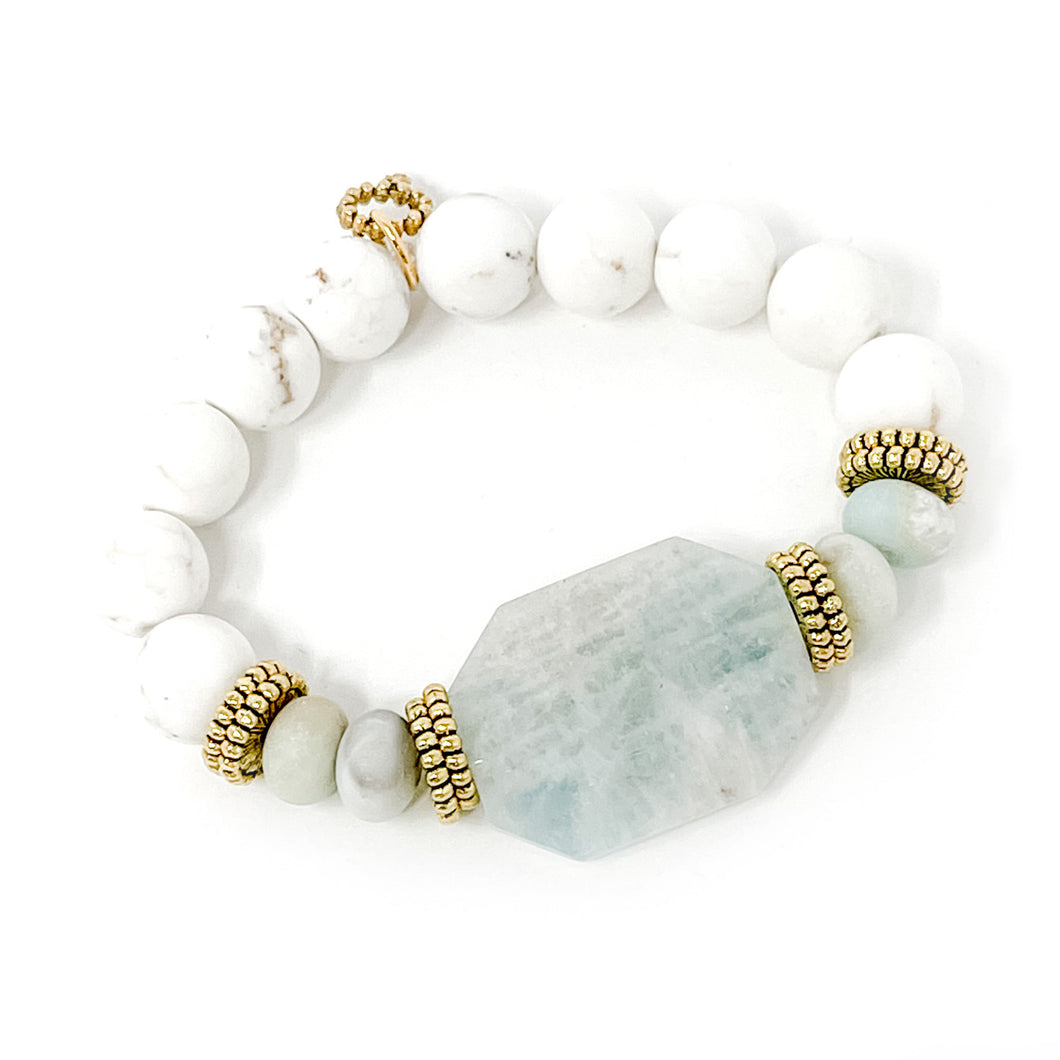 Light Blue Agate Statement with Amazonite Rhondelles and Creamy White howlite