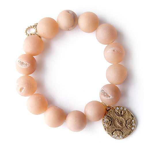 Champagne druzy agate with gold cross and crystal accents