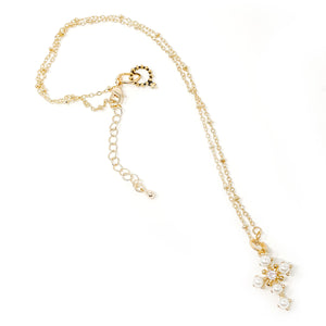 18" Petite Satellite Beaded Necklace with Pearl and Crystal Cross Pendant