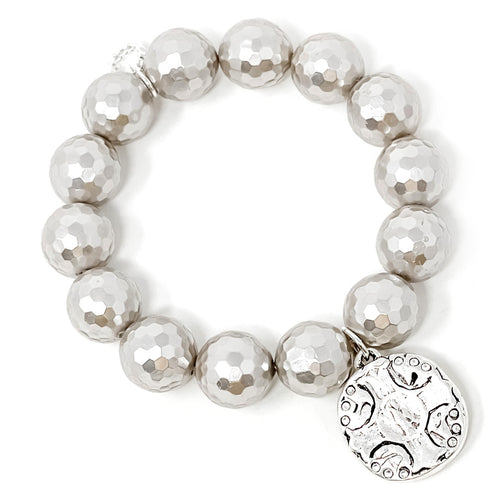 Faceted Mother of Pearl paired with Silver Cross & Crystal Accents
