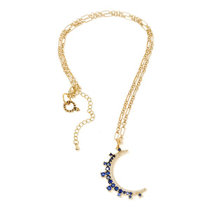 18" Petite Paperclip Necklace with Sapphire Crescent Pendant