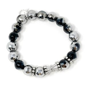 10mm Petite Silver-Plated Black Onyx with Bow Tie Pave