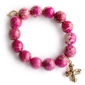 Pink Sediment Jasper paired with a Brass Beaded Cross