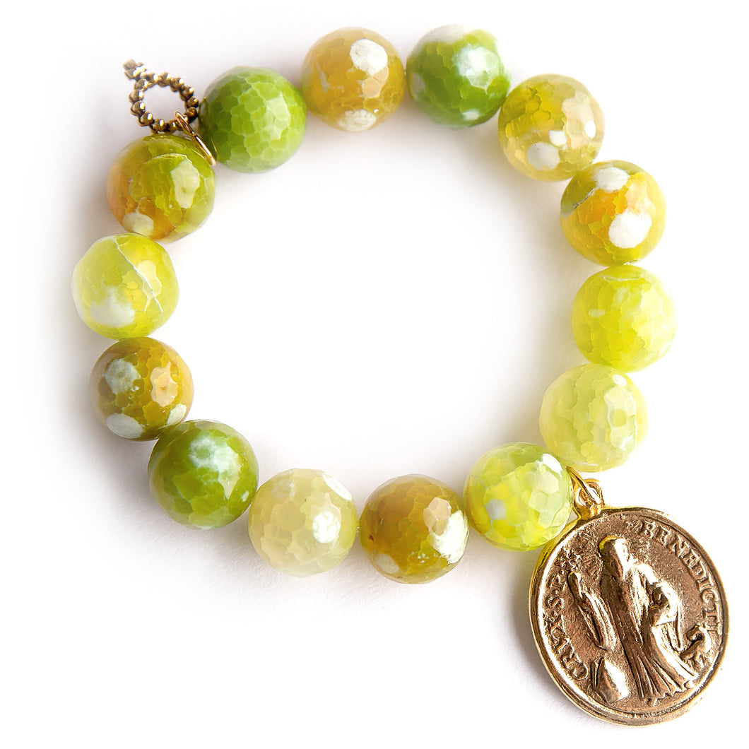 Lemon Lime Agate paired with an Exclusively Cast Saint Benedict