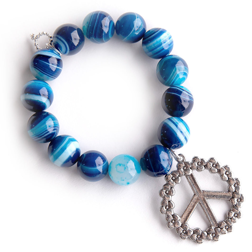 Blue Striped Agate paired with a Floral Peace Sign