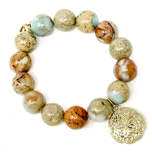 Aqua terra jasper with brass sand dollar