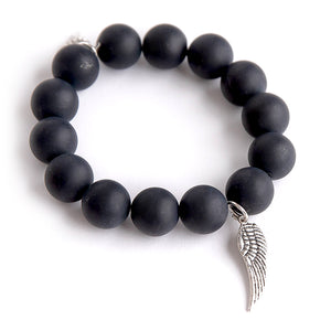Matte Black Onyx paired with a silver angel wing