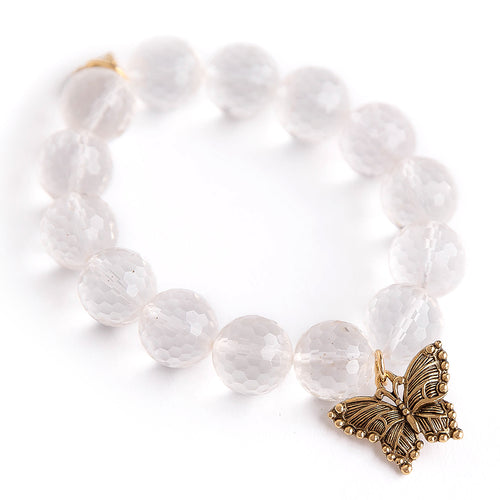 Faceted Morning Dew Quartz with Brass Butterfly