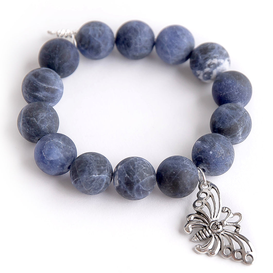 Matte Dumortierite paired with a silver Butterfly