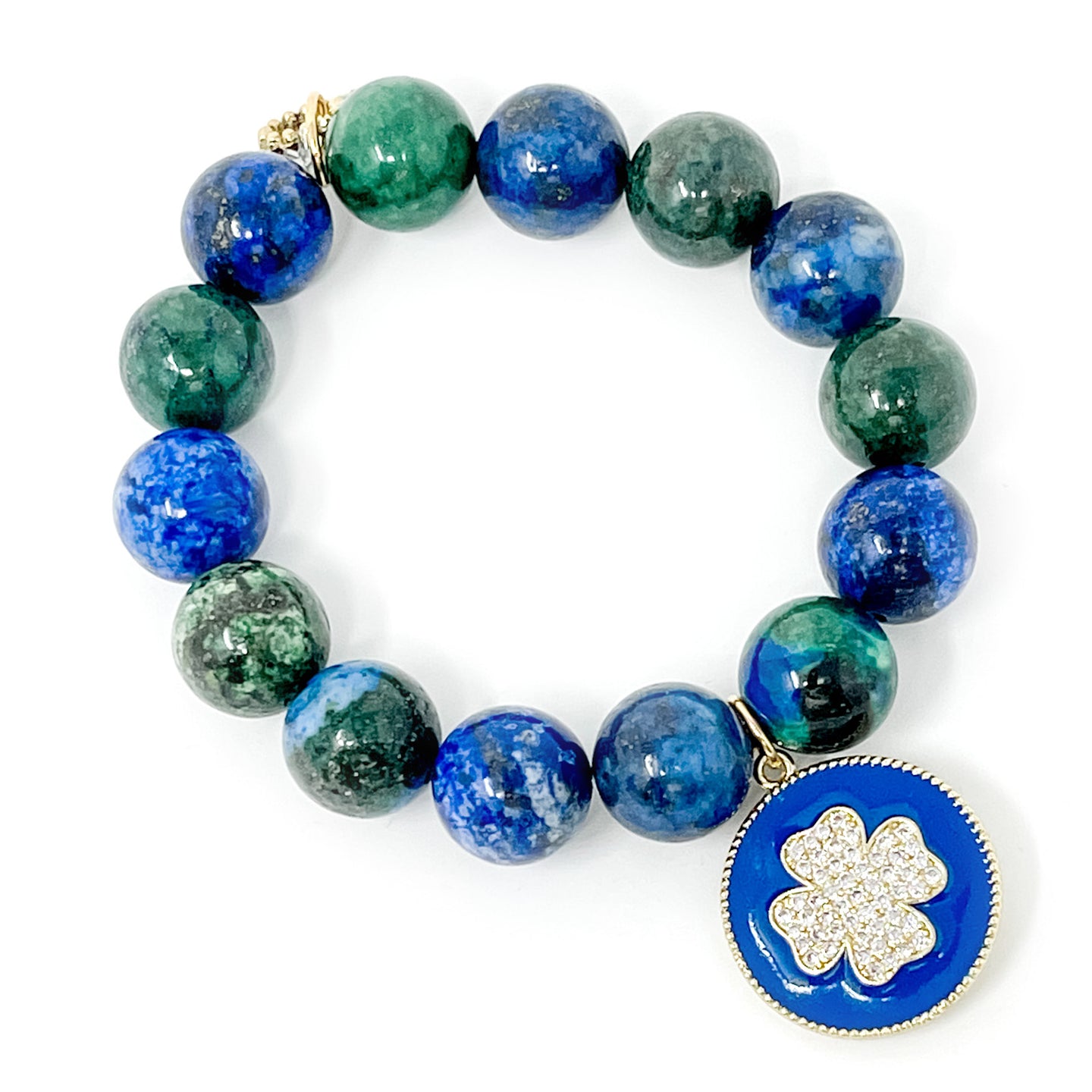 Killarney Jasper with Navy Blue Enamel and Pave Clover